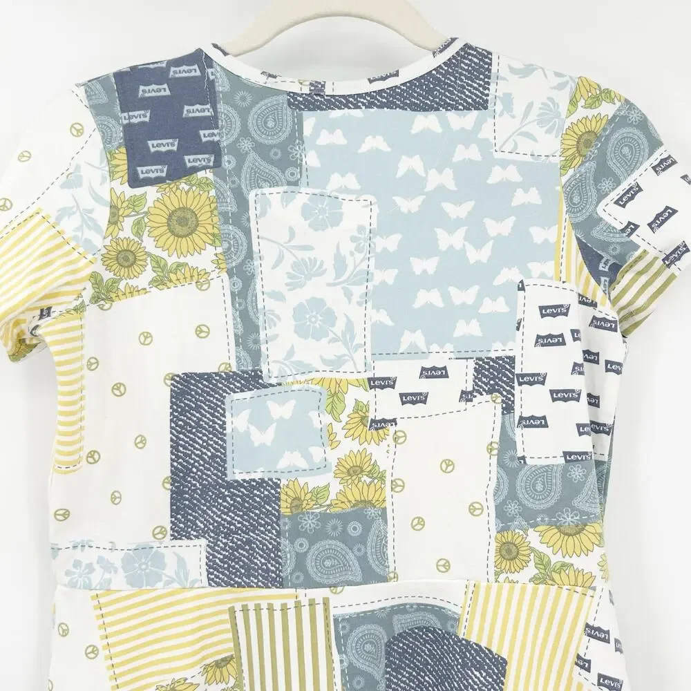 Levis Girls Summer Boho Patchwork Butterfly Floral Short Sleeve Dress Size 14-16